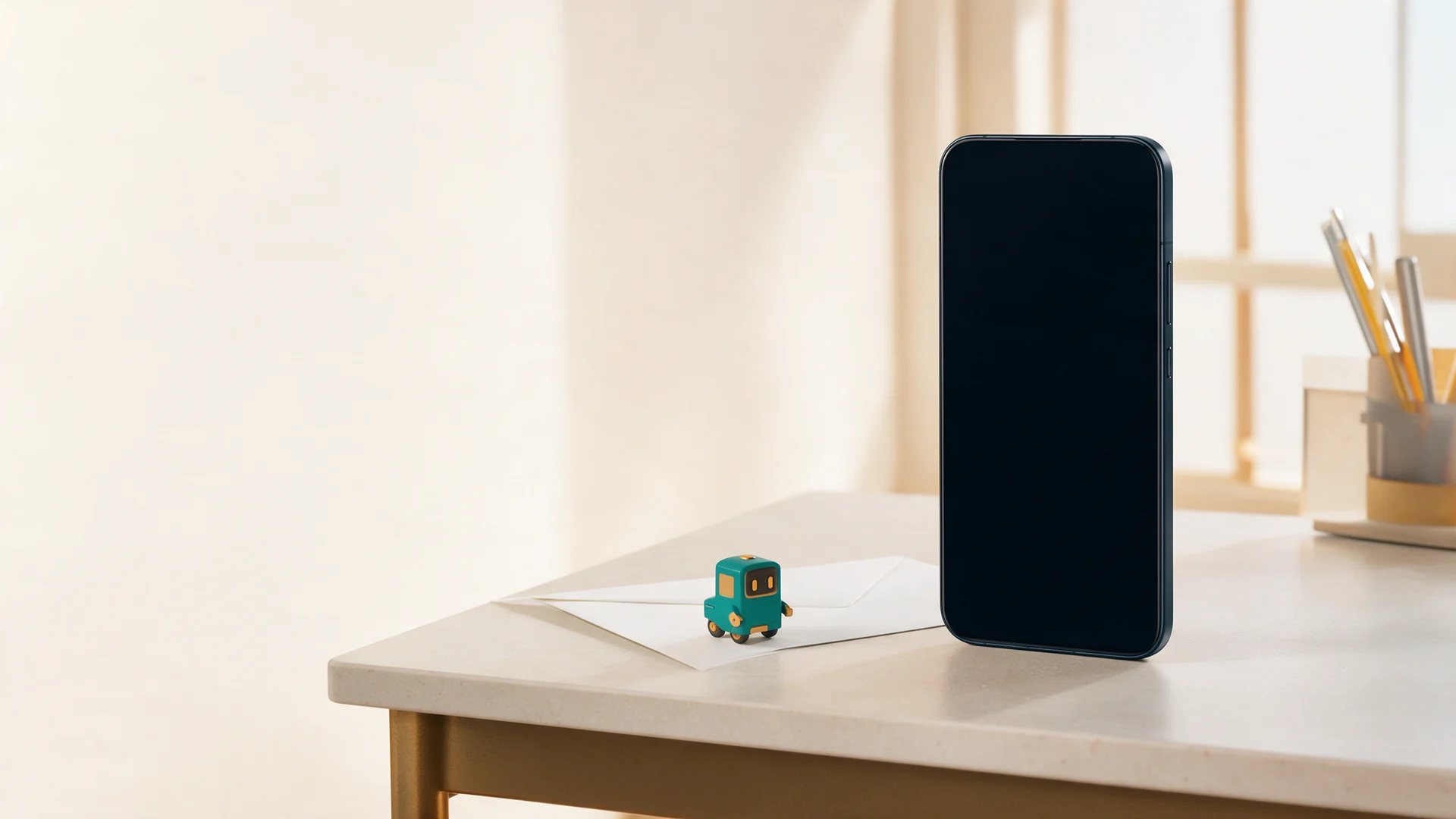 Illustrative BotPostbox phone workspace scene